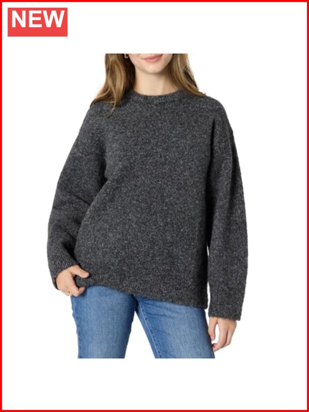Oversized-Fit Faux Mohair Crewneck Sweater Pullover Long Sleeve